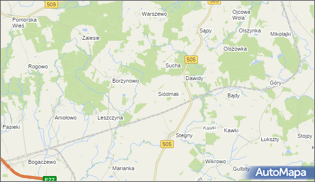 mapa Siódmak gmina Pasłęk, Siódmak gmina Pasłęk na mapie Targeo
