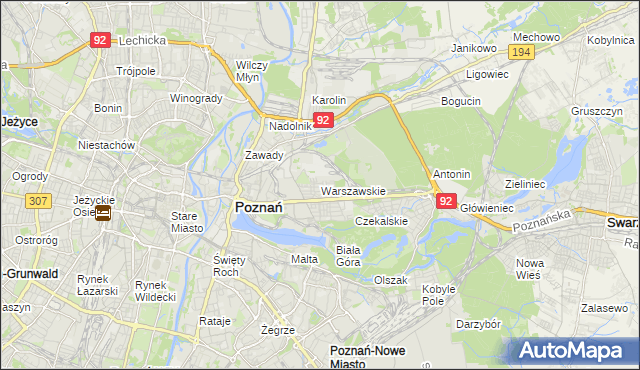 mapa Warszawskie gmina Poznań, Warszawskie gmina Poznań na mapie Targeo