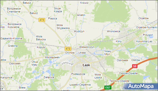 mapa Wiewiórczyn gmina Łask, Wiewiórczyn gmina Łask na mapie Targeo