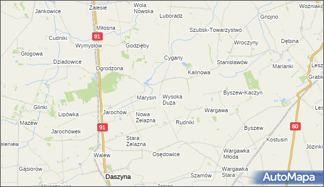 mapa Wysoka Duża gmina Kutno, Wysoka Duża gmina Kutno na mapie Targeo