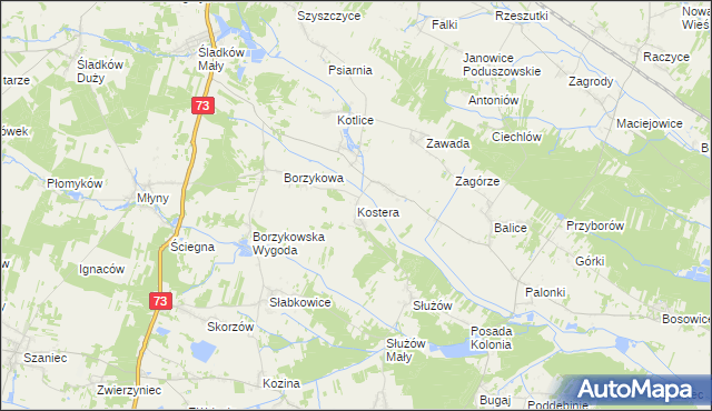 mapa Kostera, Kostera na mapie Targeo