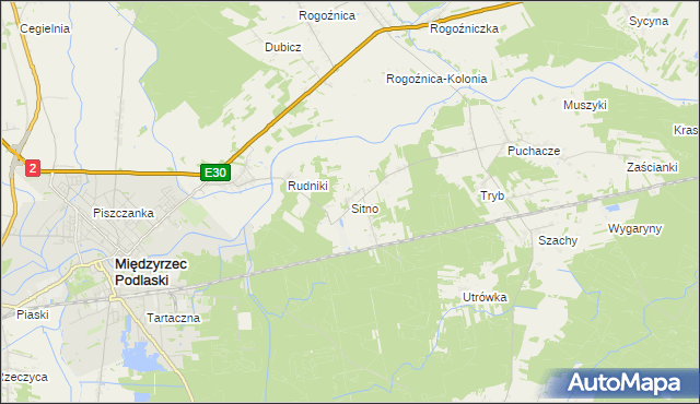 mapa Sitno gmina Międzyrzec Podlaski, Sitno gmina Międzyrzec Podlaski na mapie Targeo