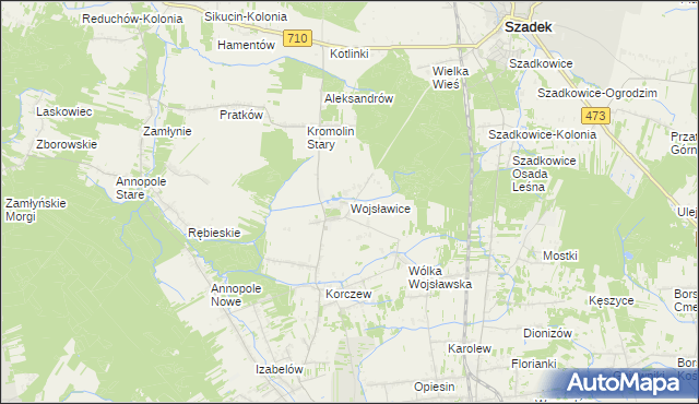 mapa Wojsławice gmina Zduńska Wola, Wojsławice gmina Zduńska Wola na mapie Targeo