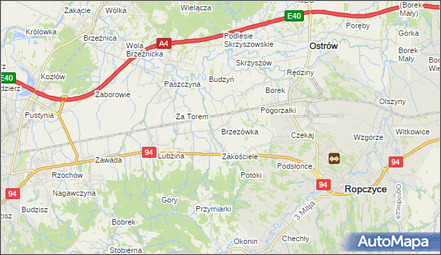 mapa Brzezówka gmina Ropczyce, Brzezówka gmina Ropczyce na mapie Targeo