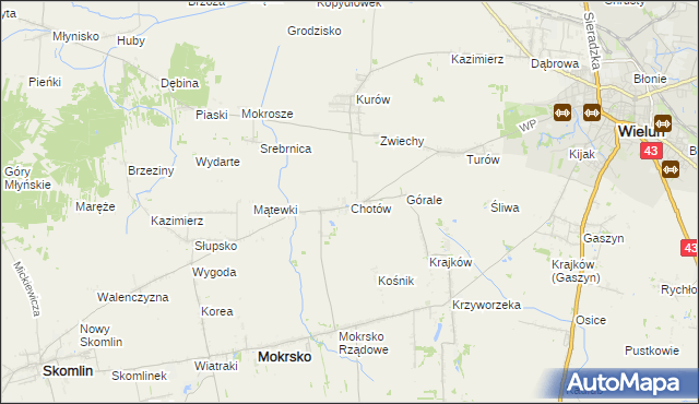 mapa Chotów gmina Mokrsko, Chotów gmina Mokrsko na mapie Targeo