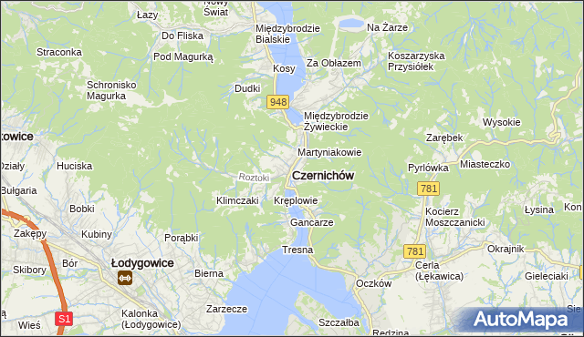 mapa Czernichów powiat żywiecki, Czernichów powiat żywiecki na mapie Targeo