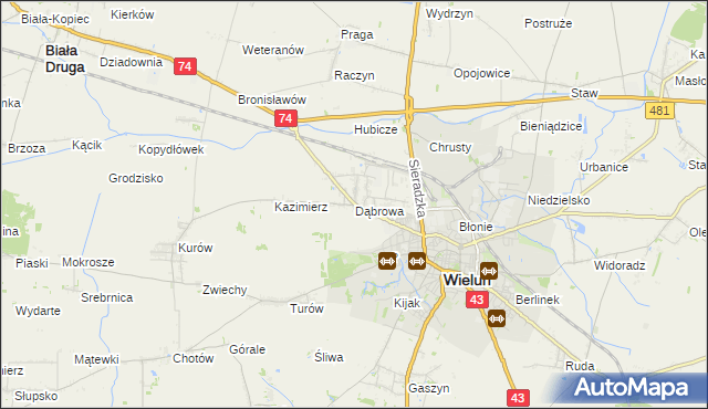 mapa Dąbrowa gmina Wieluń, Dąbrowa gmina Wieluń na mapie Targeo