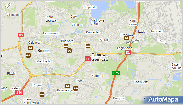 mapa Dąbrowa Górnicza, Dąbrowa Górnicza na mapie Targeo