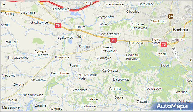 mapa Gierczyce gmina Bochnia, Gierczyce gmina Bochnia na mapie Targeo