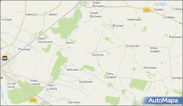 mapa Gorzyce gmina Czempiń, Gorzyce gmina Czempiń na mapie Targeo