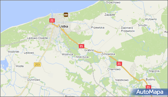 mapa Grabno gmina Ustka, Grabno gmina Ustka na mapie Targeo