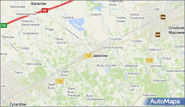 mapa Jaktorów, Jaktorów na mapie Targeo