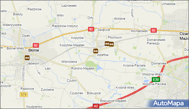 mapa Józefów gmina Ożarów Mazowiecki, Józefów gmina Ożarów Mazowiecki na mapie Targeo