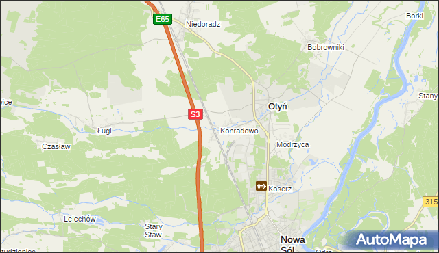 mapa Konradowo gmina Otyń, Konradowo gmina Otyń na mapie Targeo