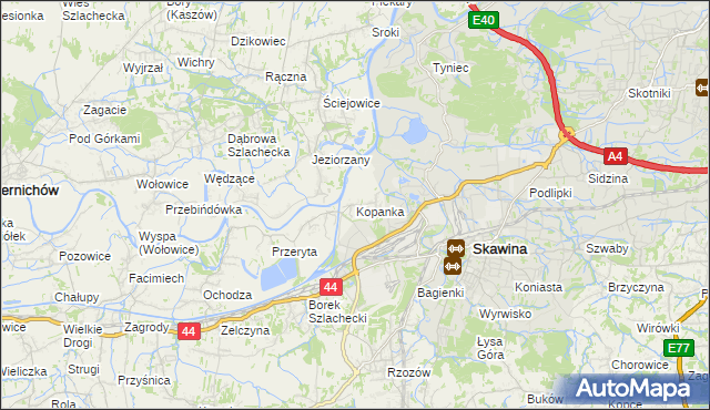 mapa Kopanka gmina Skawina, Kopanka gmina Skawina na mapie Targeo