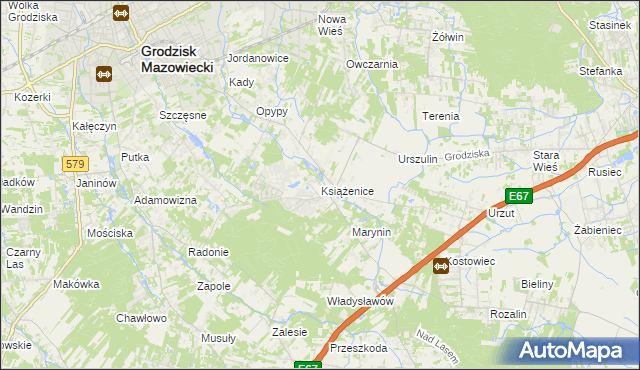 mapa Książenice gmina Grodzisk Mazowiecki, Książenice gmina Grodzisk Mazowiecki na mapie Targeo