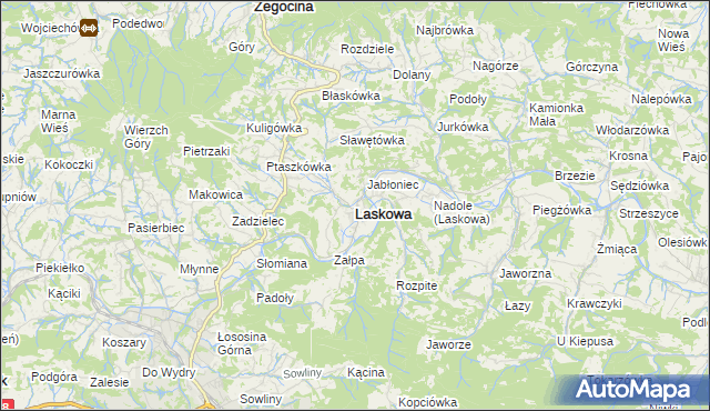 mapa Laskowa powiat limanowski, Laskowa powiat limanowski na mapie Targeo