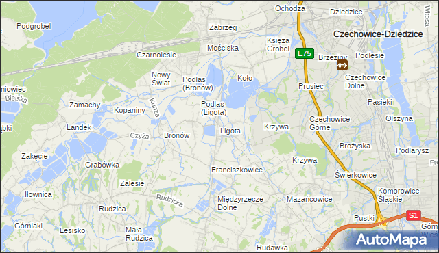 mapa Ligota gmina Czechowice-Dziedzice, Ligota gmina Czechowice-Dziedzice na mapie Targeo