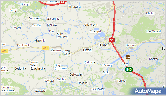 mapa Liszki powiat krakowski, Liszki powiat krakowski na mapie Targeo