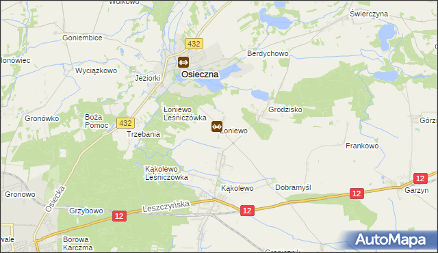 mapa Łoniewo gmina Osieczna, Łoniewo gmina Osieczna na mapie Targeo