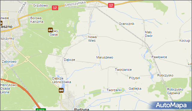 mapa Maruszewo gmina Rydzyna, Maruszewo gmina Rydzyna na mapie Targeo