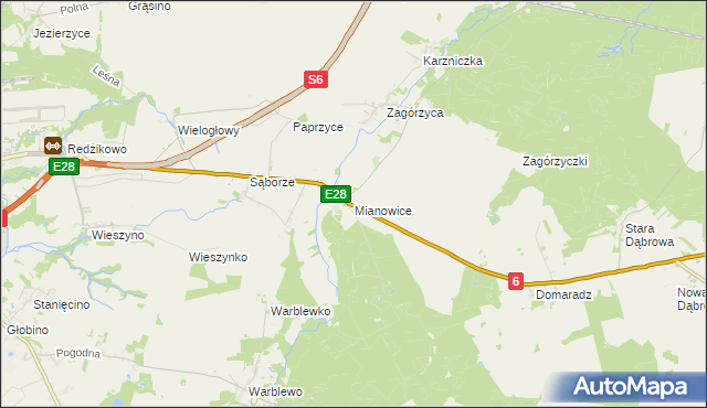 mapa Mianowice gmina Damnica, Mianowice gmina Damnica na mapie Targeo