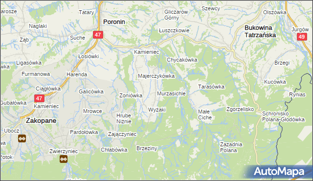 mapa Murzasichle, Murzasichle na mapie Targeo