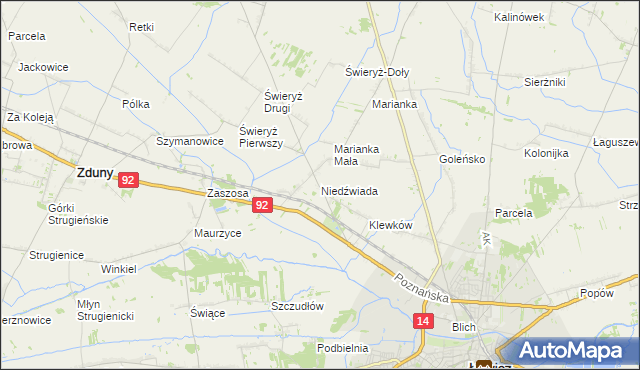 mapa Niedźwiada gmina Łowicz, Niedźwiada gmina Łowicz na mapie Targeo