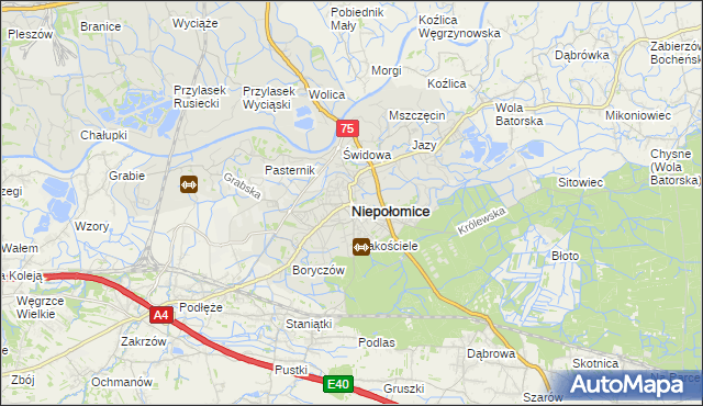 mapa Niepołomice, Niepołomice na mapie Targeo