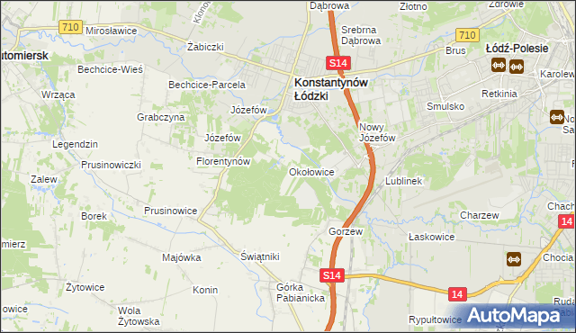 mapa Okołowice gmina Pabianice, Okołowice gmina Pabianice na mapie Targeo