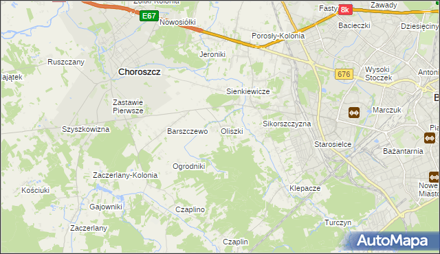 mapa Oliszki gmina Choroszcz, Oliszki gmina Choroszcz na mapie Targeo