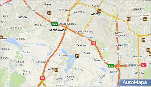 mapa Raszyn powiat pruszkowski, Raszyn powiat pruszkowski na mapie Targeo