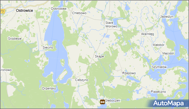 mapa Skąpe gmina Złocieniec, Skąpe gmina Złocieniec na mapie Targeo