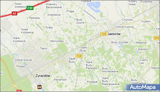 mapa Stare Budy gmina Jaktorów, Stare Budy gmina Jaktorów na mapie Targeo