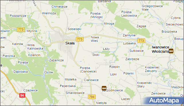 mapa Stoki gmina Skała, Stoki gmina Skała na mapie Targeo