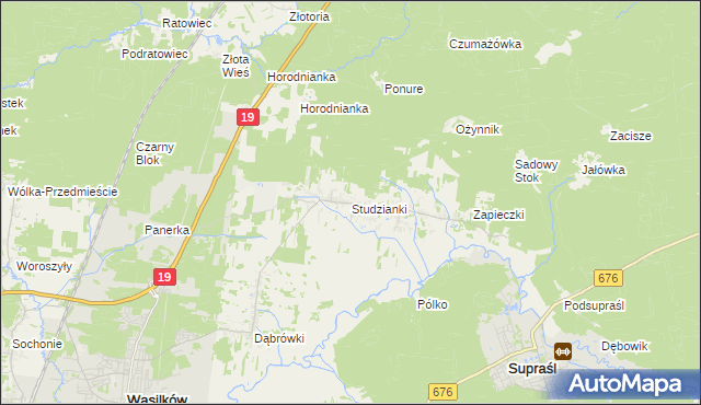 mapa Studzianki gmina Wasilków, Studzianki gmina Wasilków na mapie Targeo