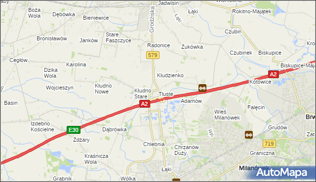 mapa Tłuste gmina Grodzisk Mazowiecki, Tłuste gmina Grodzisk Mazowiecki na mapie Targeo