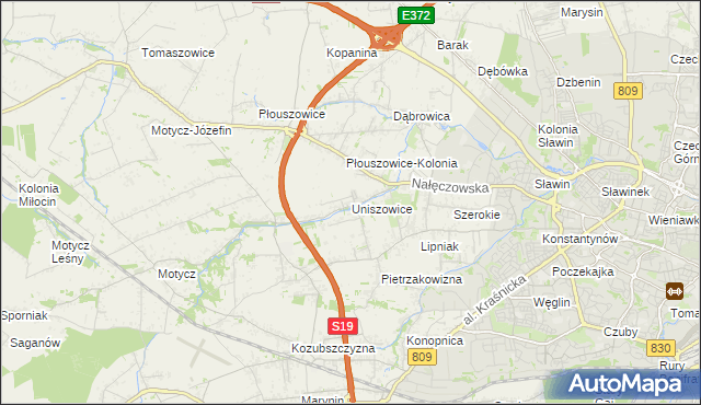 mapa Uniszowice, Uniszowice na mapie Targeo