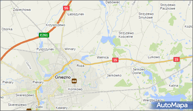 mapa Wełnica gmina Gniezno, Wełnica gmina Gniezno na mapie Targeo