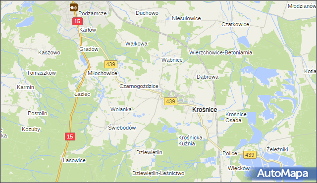 mapa Wierzchowice gmina Krośnice, Wierzchowice gmina Krośnice na mapie Targeo