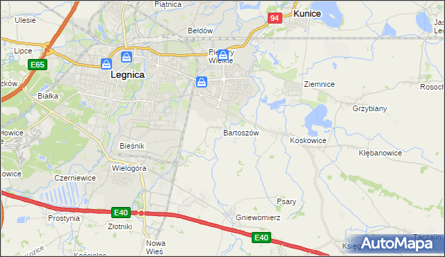 mapa Bartoszów gmina Legnickie Pole, Bartoszów gmina Legnickie Pole na mapie Targeo