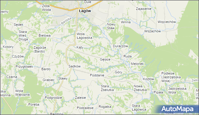 mapa Gęsice gmina Łagów, Gęsice gmina Łagów na mapie Targeo