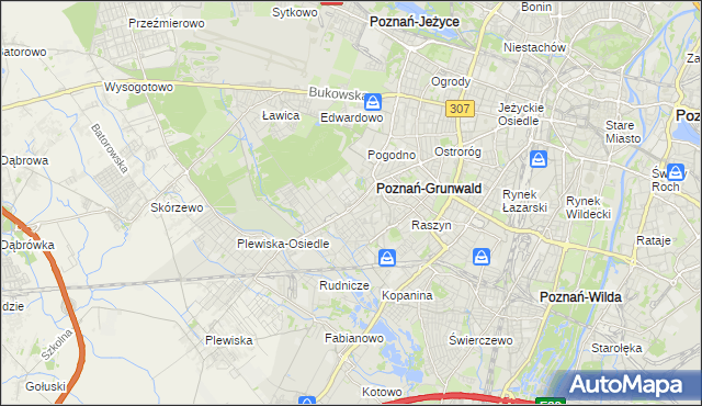 mapa Grunwald gmina Poznań, Grunwald gmina Poznań na mapie Targeo