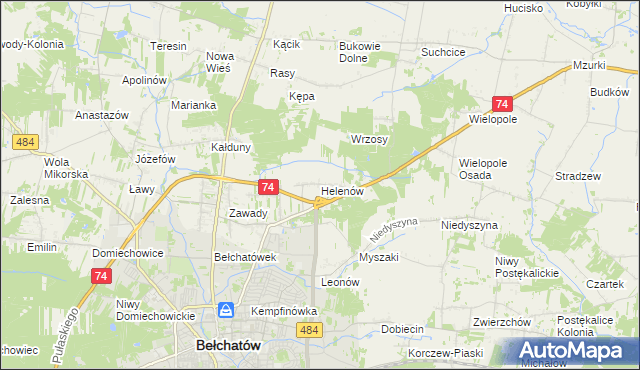 mapa Helenów gmina Bełchatów, Helenów gmina Bełchatów na mapie Targeo