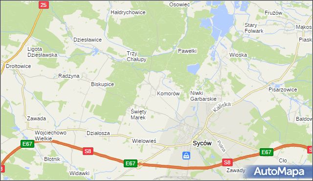 mapa Komorów gmina Syców, Komorów gmina Syców na mapie Targeo