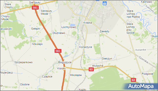 mapa Konarzyce gmina Łomża, Konarzyce gmina Łomża na mapie Targeo