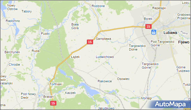 mapa Ludwichowo gmina Lubawa, Ludwichowo gmina Lubawa na mapie Targeo