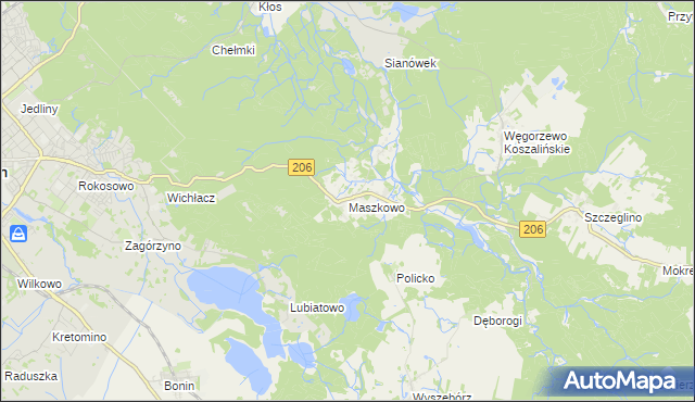 mapa Maszkowo gmina Sianów, Maszkowo gmina Sianów na mapie Targeo