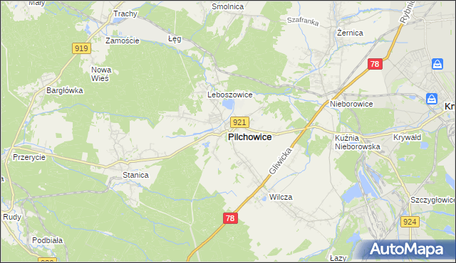 mapa Pilchowice powiat gliwicki, Pilchowice powiat gliwicki na mapie Targeo