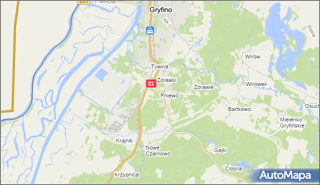 mapa Pniewo gmina Gryfino, Pniewo gmina Gryfino na mapie Targeo